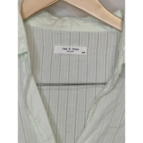 Rag & Bone Kristine Collared Pinstripe Top, Size Small Very Faint Green - Picture 3 of 6
